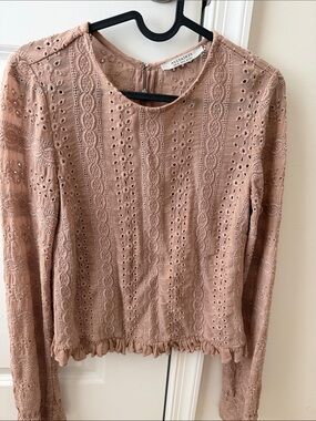 All Saints Blush Pink Eyelet Lace Long Sleeve Top